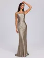 Sheath Scoop Floor-Length Silk Like Satin Bridesmaid Dress