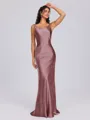 Sheath Scoop Floor-Length Silk Like Satin Bridesmaid Dress