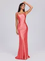 Sheath Scoop Floor-Length Silk Like Satin Bridesmaid Dress