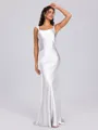 Sheath Scoop Floor-Length Silk Like Satin Bridesmaid Dress