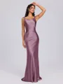 Sheath Scoop Floor-Length Silk Like Satin Bridesmaid Dress