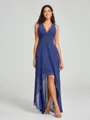 A-Line/Princess V-neck Asymmetrical Sleeveless Chiffon Bridesmaid Dress