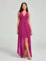 A-Line/Princess V-neck Asymmetrical Sleeveless Chiffon Bridesmaid Dress