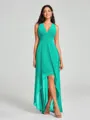 A-Line/Princess V-neck Asymmetrical Sleeveless Chiffon Bridesmaid Dress