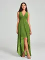 A-Line/Princess V-neck Asymmetrical Sleeveless Chiffon Bridesmaid Dress