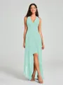 A-Line/Princess V-neck Asymmetrical Sleeveless Chiffon Bridesmaid Dress