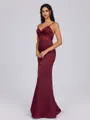 Sheath V-neck Pleated Floor-Length Satin Corset Bridesmaid Dress