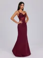 Sheath V-neck Pleated Floor-Length Satin Corset Bridesmaid Dress