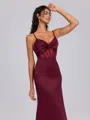 Sheath V-neck Pleated Floor-Length Satin Corset Bridesmaid Dress