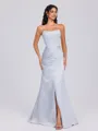 Sheath Straight Pleated Floor-Length Satin Corset Bridesmaid Dress