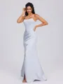 Sheath Straight Pleated Floor-Length Satin Corset Bridesmaid Dress