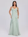 A-line V-neck Ruffles Floor-Length Chiffon Bridesmaid Dress