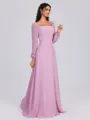 A-line Square Long Sleeves Bow Floor-Length Chiffon Bridesmaid Dress