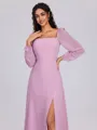 A-line Square Long Sleeves Bow Floor-Length Chiffon Bridesmaid Dress