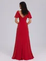A-line V-neck Short Sleeves Pleated Floor-Length Bridesmaid Dress