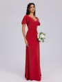 A-line V-neck Short Sleeves Pleated Floor-Length Bridesmaid Dress