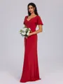 A-line V-neck Short Sleeves Pleated Floor-Length Bridesmaid Dress