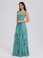 A-line V-neck Ruffles Floor-Length Chiffon Bridesmaid Dress