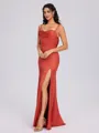 Sheath Cowl Pleated Floor-Length Silk Like Satin Bridesmaid Dress