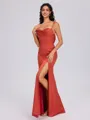 Sheath Cowl Pleated Floor-Length Silk Like Satin Bridesmaid Dress