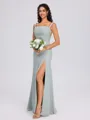 Sheath Straps Pleated Floor-Length Chiffon Bridesmaid Dress