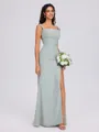 Sheath Straps Pleated Floor-Length Chiffon Bridesmaid Dress