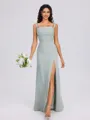 Sheath Straps Pleated Floor-Length Chiffon Bridesmaid Dress