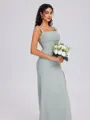 Sheath Straps Pleated Floor-Length Chiffon Bridesmaid Dress