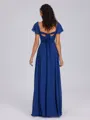 A-line Square Short Sleeves Pleated Floor-Length Chiffon Bridesmaid Dress