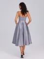 A-line Spaghetti Straps Pleated Tea-Length Satin Bridesmaid Dress