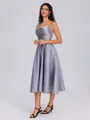A-line Spaghetti Straps Pleated Tea-Length Satin Bridesmaid Dress