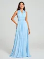 A-Line/Princess Halter Floor-Length Sleeveless Jersey Bridesmaid Dress