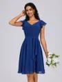 A-line V-neck Pleated Knee-Length Chiffon Bridesmaid Dress