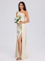 Sheath One-Shoulder Pleated Floor-Length Silk Like Satin Bridesmaid Dress