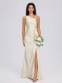 Sheath One-Shoulder Pleated Floor-Length Silk Like Satin Bridesmaid Dress