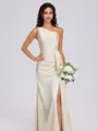 Sheath One-Shoulder Pleated Floor-Length Silk Like Satin Bridesmaid Dress