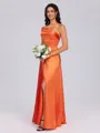 A-line One-Shoulder Pleated Floor-Length Silk Like Satin Bridesmaid Dress
