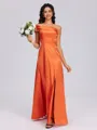 A-line One-Shoulder Pleated Floor-Length Silk Like Satin Bridesmaid Dress