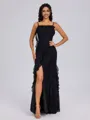 Sheath Spaghetti Straps Ruffles Floor-Length Chiffon Bridesmaid Dress
