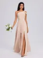 A-line One-Shoulder Pleated Floor-Length Chiffon Bridesmaid Dress