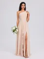 A-line One-Shoulder Pleated Floor-Length Chiffon Bridesmaid Dress