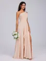 A-line One-Shoulder Pleated Floor-Length Chiffon Bridesmaid Dress