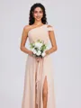 A-line One-Shoulder Pleated Floor-Length Chiffon Bridesmaid Dress