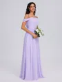 A-line Cold Shoulder Pleated Floor-Length Chiffon Bridesmaid Dress