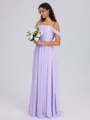 A-line Cold Shoulder Pleated Floor-Length Chiffon Bridesmaid Dress