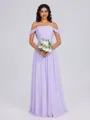 A-line Cold Shoulder Pleated Floor-Length Chiffon Bridesmaid Dress