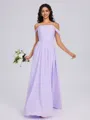 A-line Cold Shoulder Pleated Floor-Length Chiffon Bridesmaid Dress