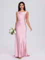 Sheath Cowl Bow Sweep Train Silk Like Satin Bridesmaid Dress