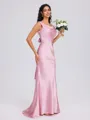 Sheath Cowl Bow Sweep Train Silk Like Satin Bridesmaid Dress