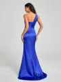 Sheath/Column One-Shoulder Sweep/Brush Train Sleeveless Silk Like Satin Bridesmaid Dress